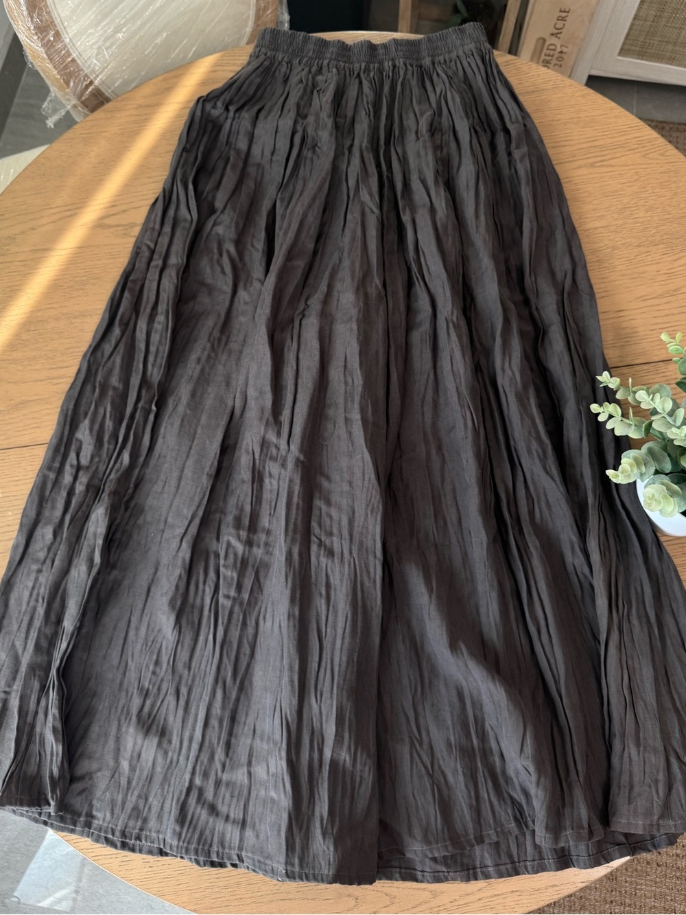 August Silk Brown Crinkle Silk Linen Blend Culotte Boho Flowy Elastic Waist M - Picture 4 of 6